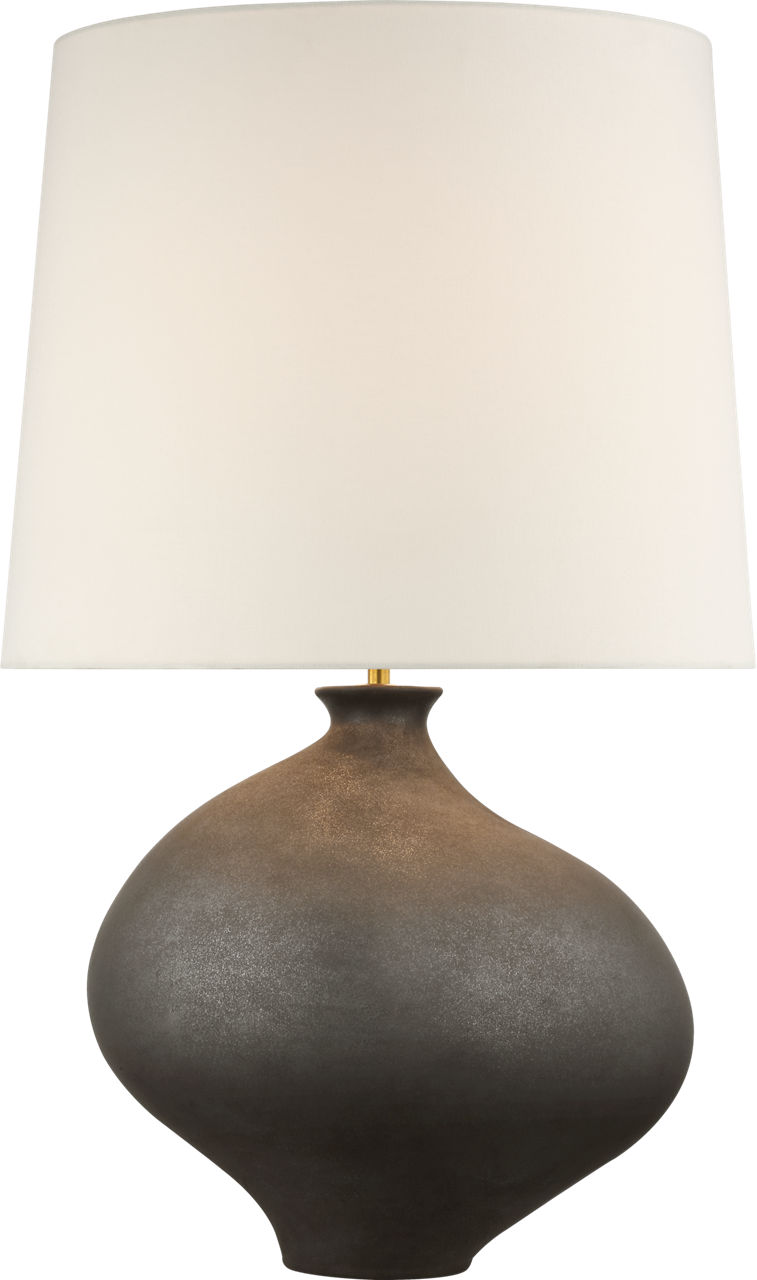 Celia Large Left Table Lamp in Stained Black Metallic with Linen Shade