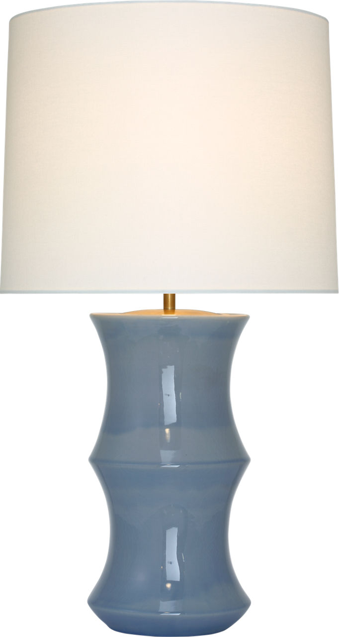 Marella Medium Table Lamp in Polar Blue Crackle with Linen Shade