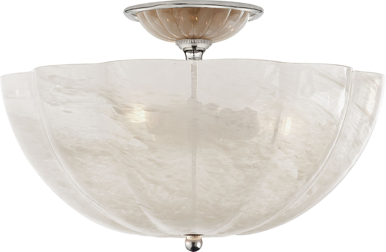 Rosehill Semi-Flush in Polished Nickel with White Strie Glass