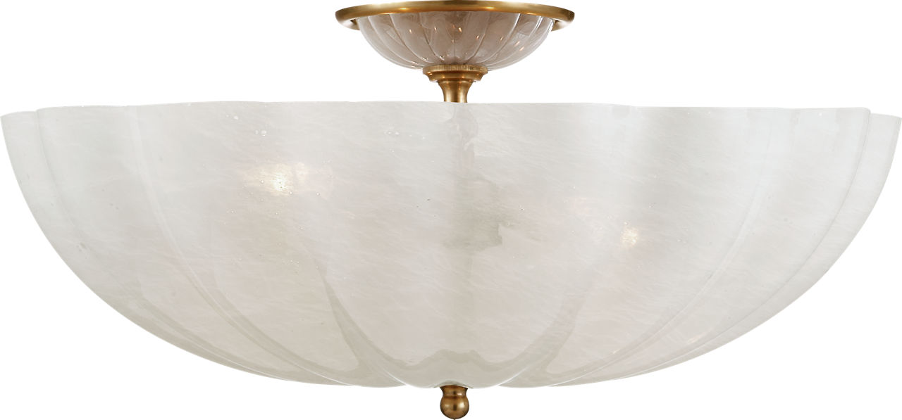 Rosehill Large Semi-Flush Mount in Hand-Rubbed Antique Brass with White Strie Glass