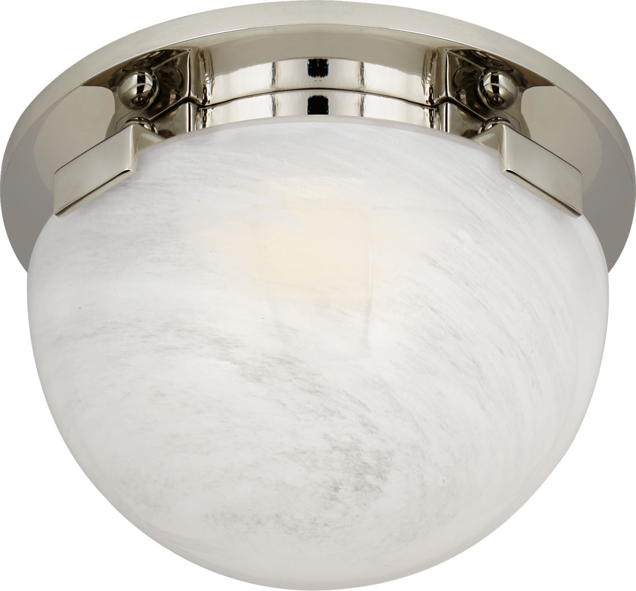 Serein 5.5" Solitaire Flush Mount in Polished Nickel with White Strie Glass