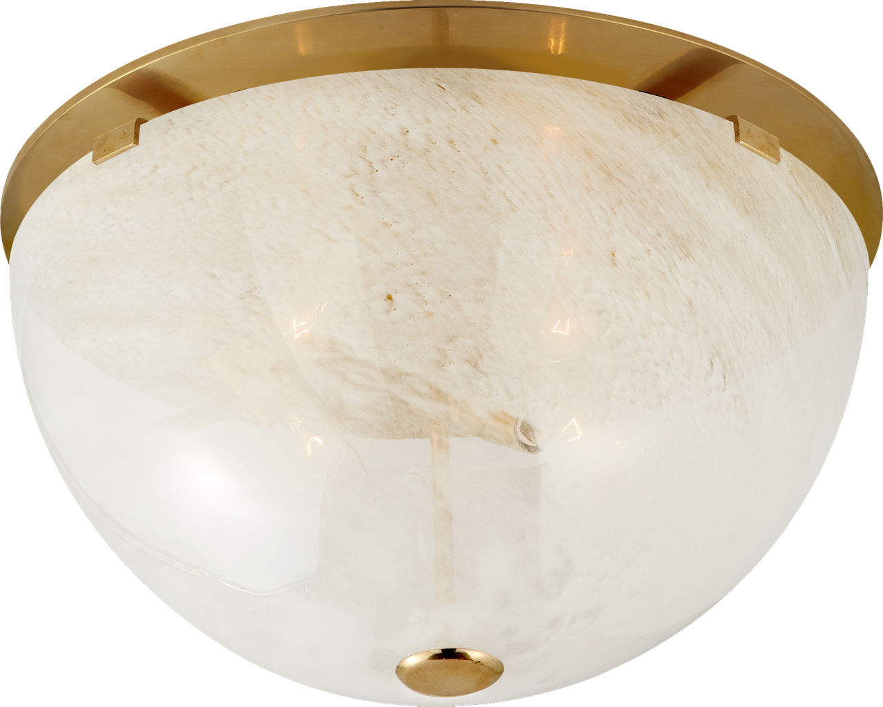 Serein Medium Flush Mount in Hand-Rubbed Antique Brass with White Strie Glass