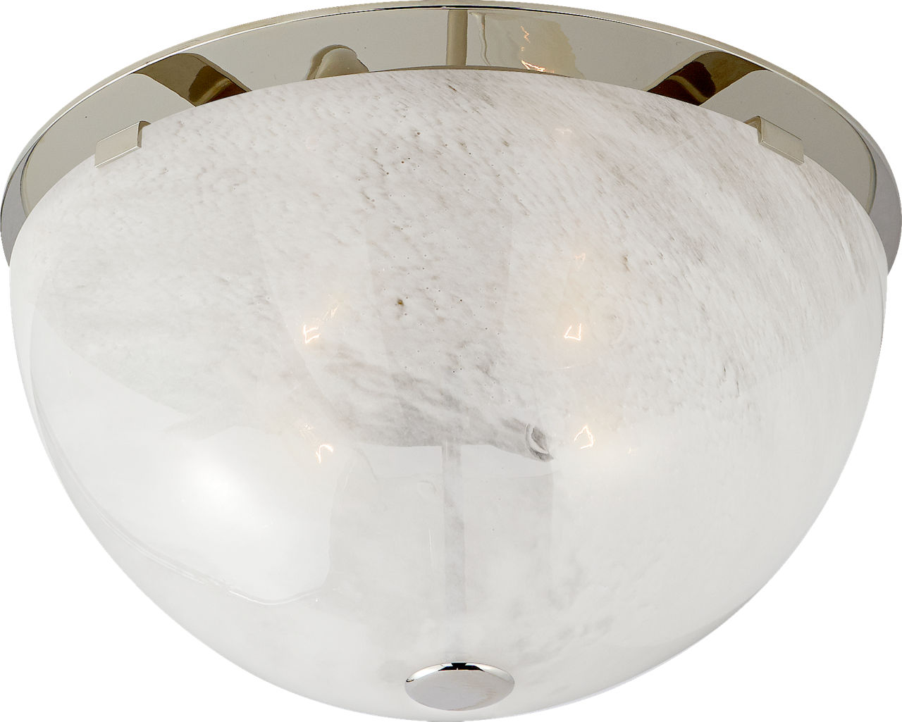 Serein Medium Flush Mount in Polished Nickel with White Strie Glass