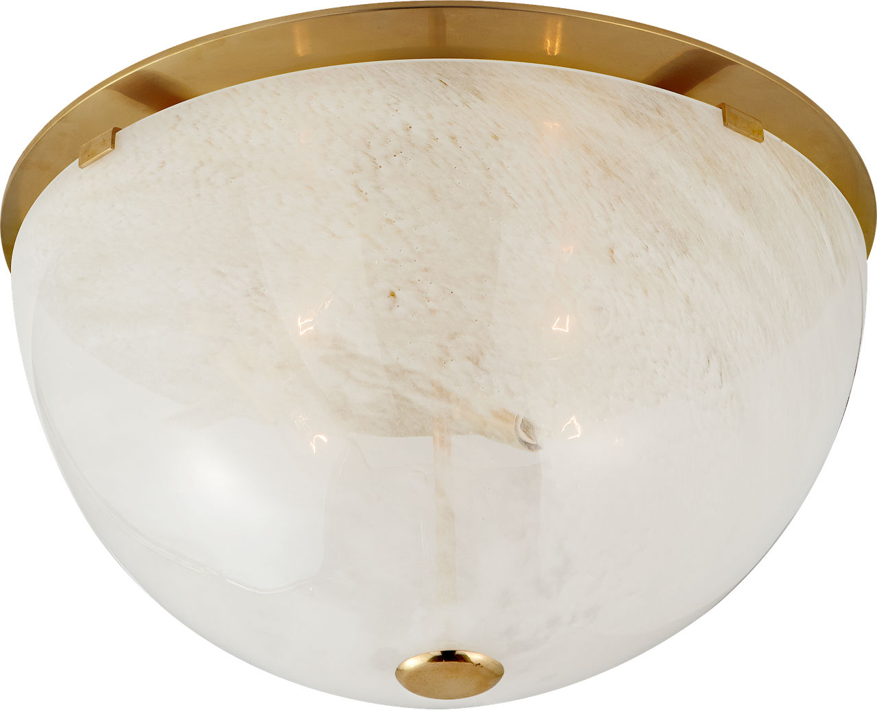 Serein Large Flush Mount in Hand-Rubbed Antique Brass with White Strie Glass