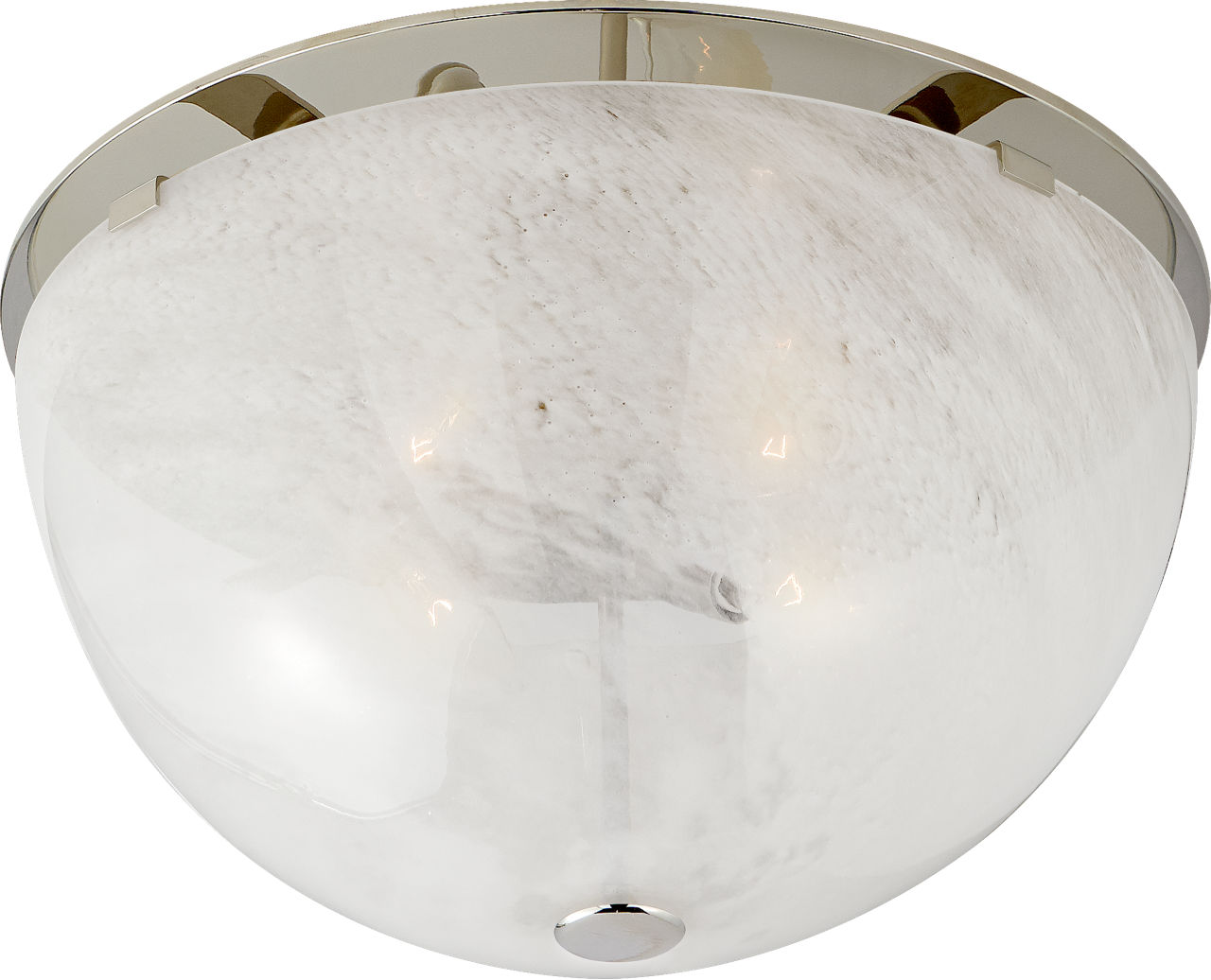 Serein Large Flush Mount in Polished Nickel with White Strie Glass