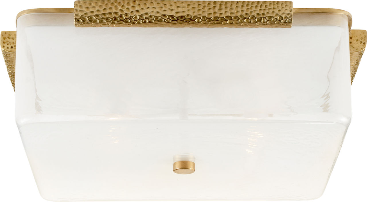 Mezan Large Flush Mount in Hand-Rubbed Antique Brass with White Strie Glass