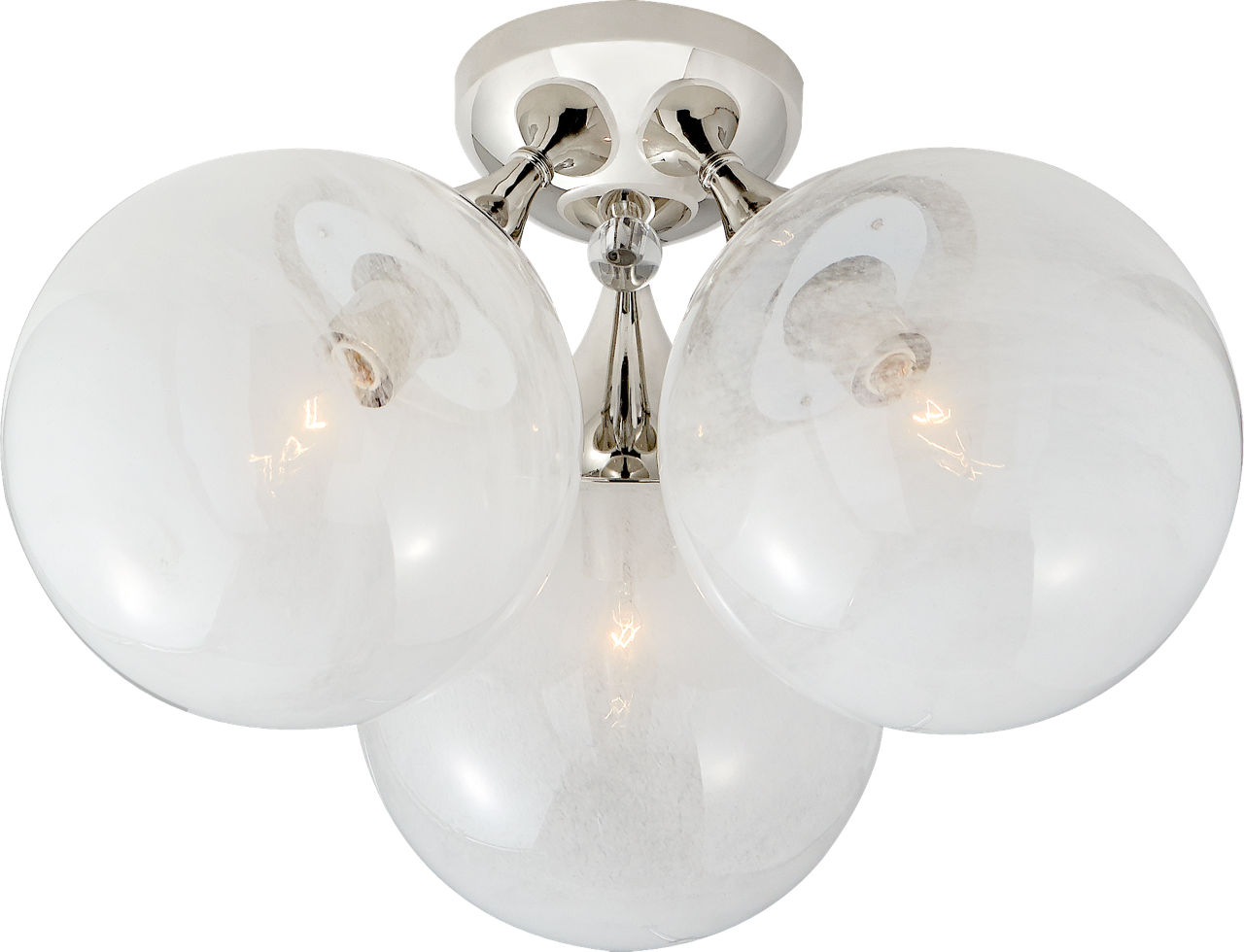 Cristol Large Triple Flush Mount in Polished Nickel with White Strie Glass
