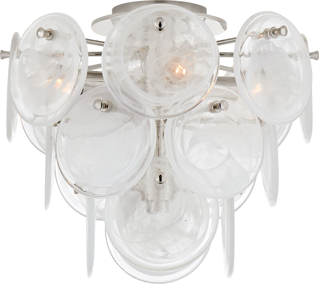 Loire Medium Tiered Flush Mount in Polished Nickel with White Strie Glass