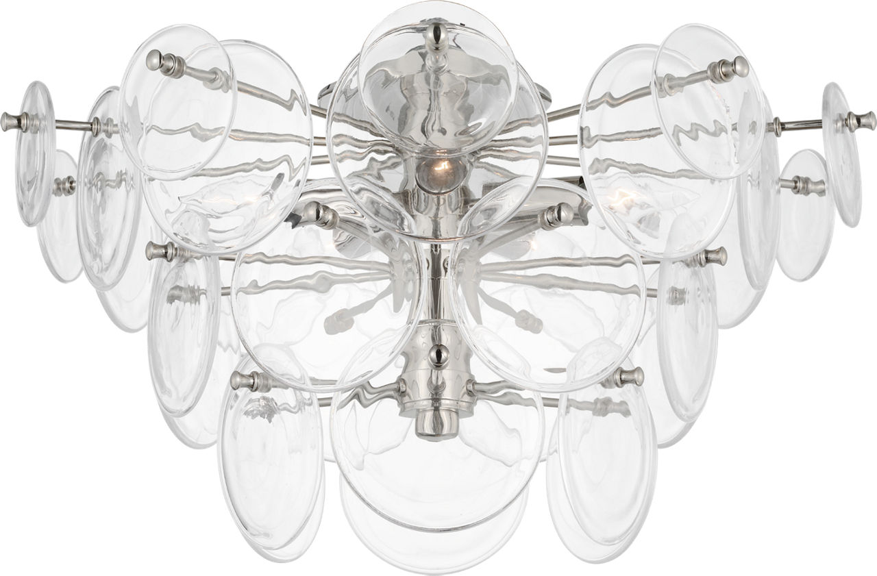 Loire Large Tiered Flush Mount in Polished Nickel with Clear Strie Glass