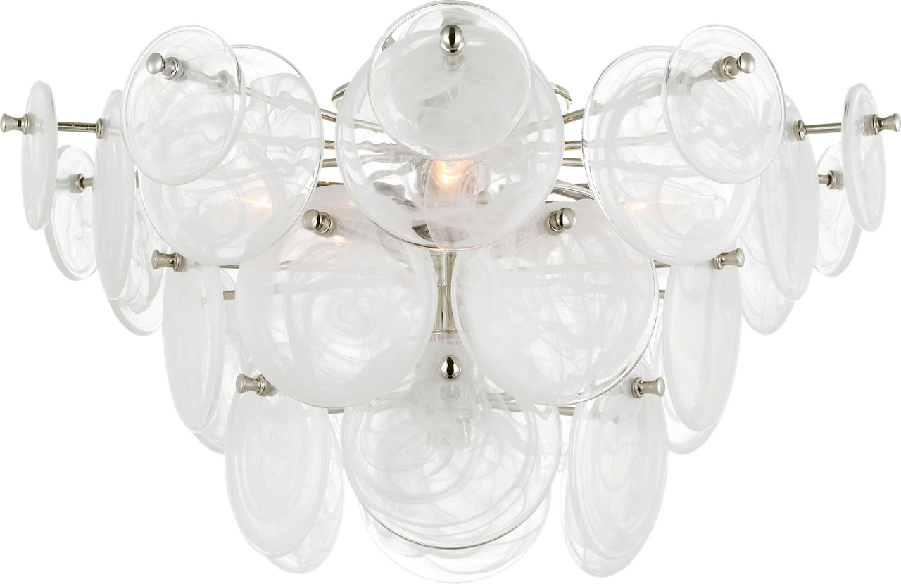 Loire Large Tiered Flush Mount in Polished Nickel with White Strie Glass