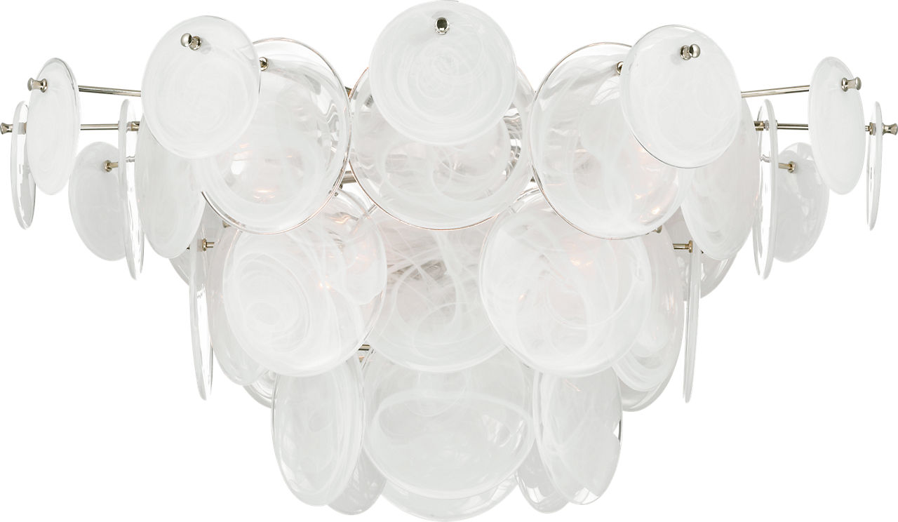 Loire Grande Flush Mount in Polished Nickel with White Strie Glass