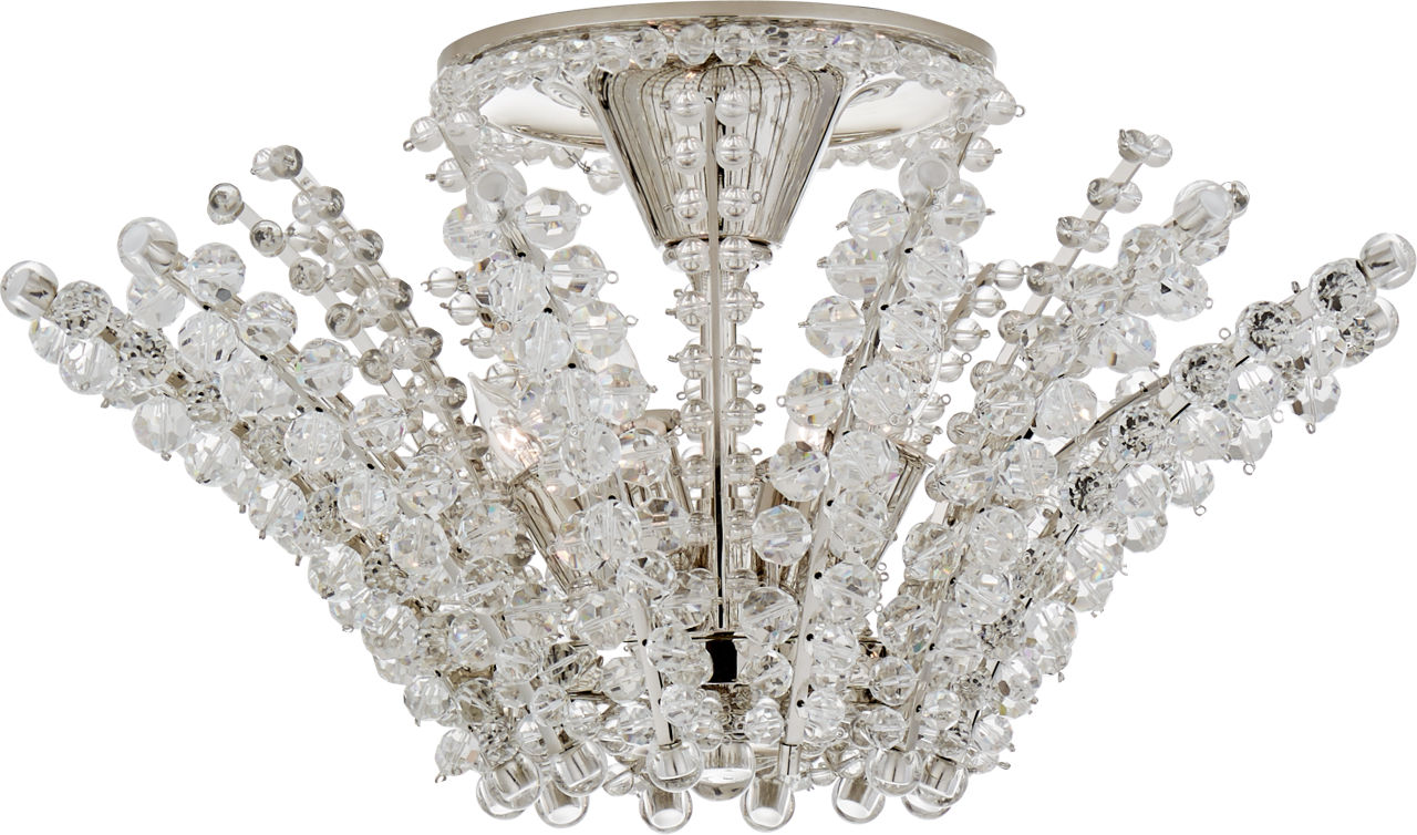 Serafina Small Semi-Flush Chandelier in Polished Nickel with Crystal