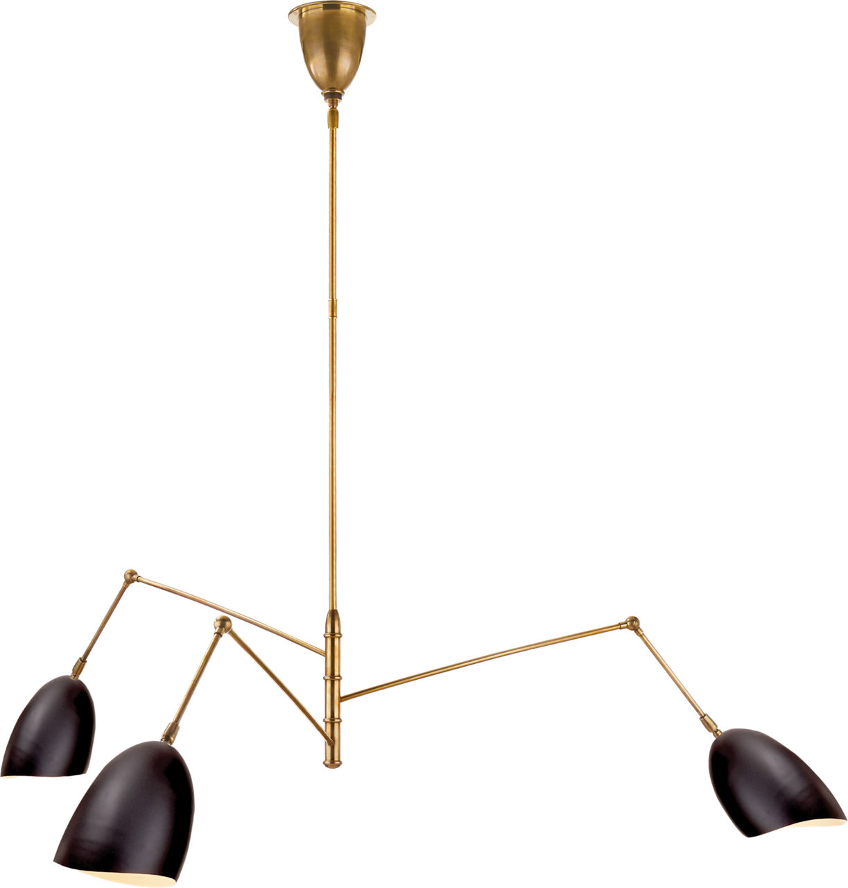 Sommerard Large Triple Arm Chandelier in Hand-Rubbed Antique Brass and Black