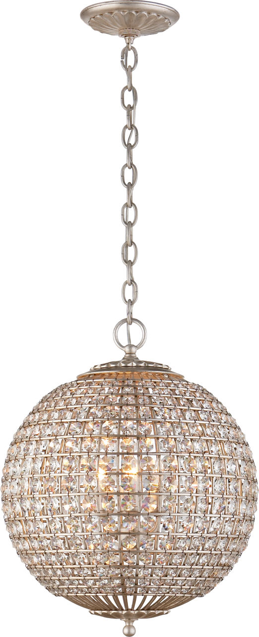 Renwick Small Sphere Chandelier in Burnished Silver Leaf with Crystal