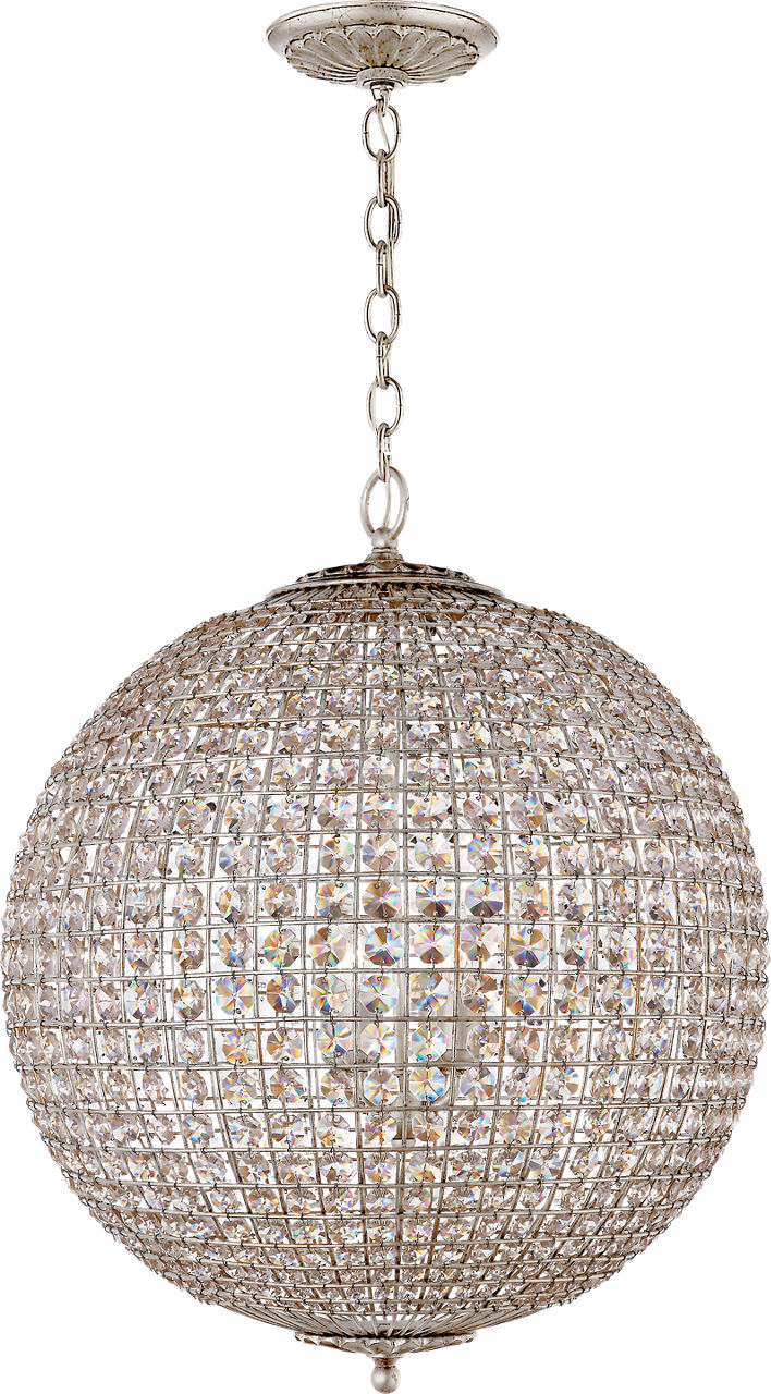 Renwick Large Sphere Chandelier in Burnished Silver Leaf with Crystal