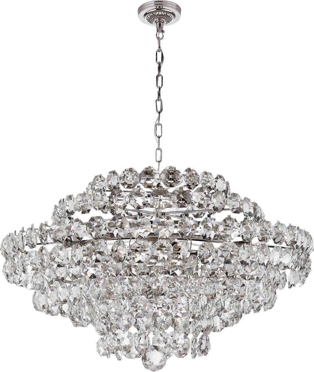 Sanger Large Chandelier in Polished Nickel with Crystal