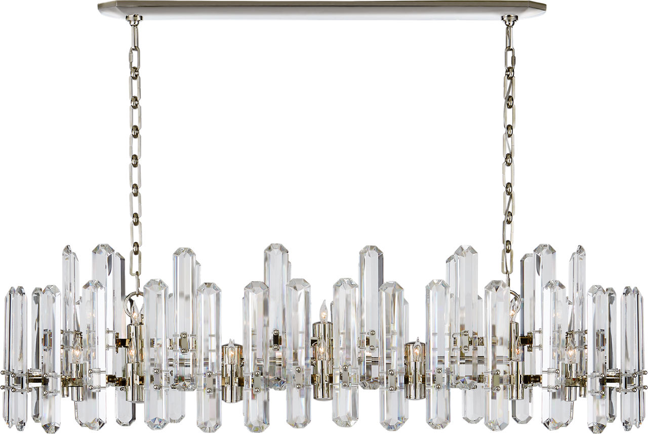 Bonnington Large Linear Chandelier in Polished Nickel with Crystal