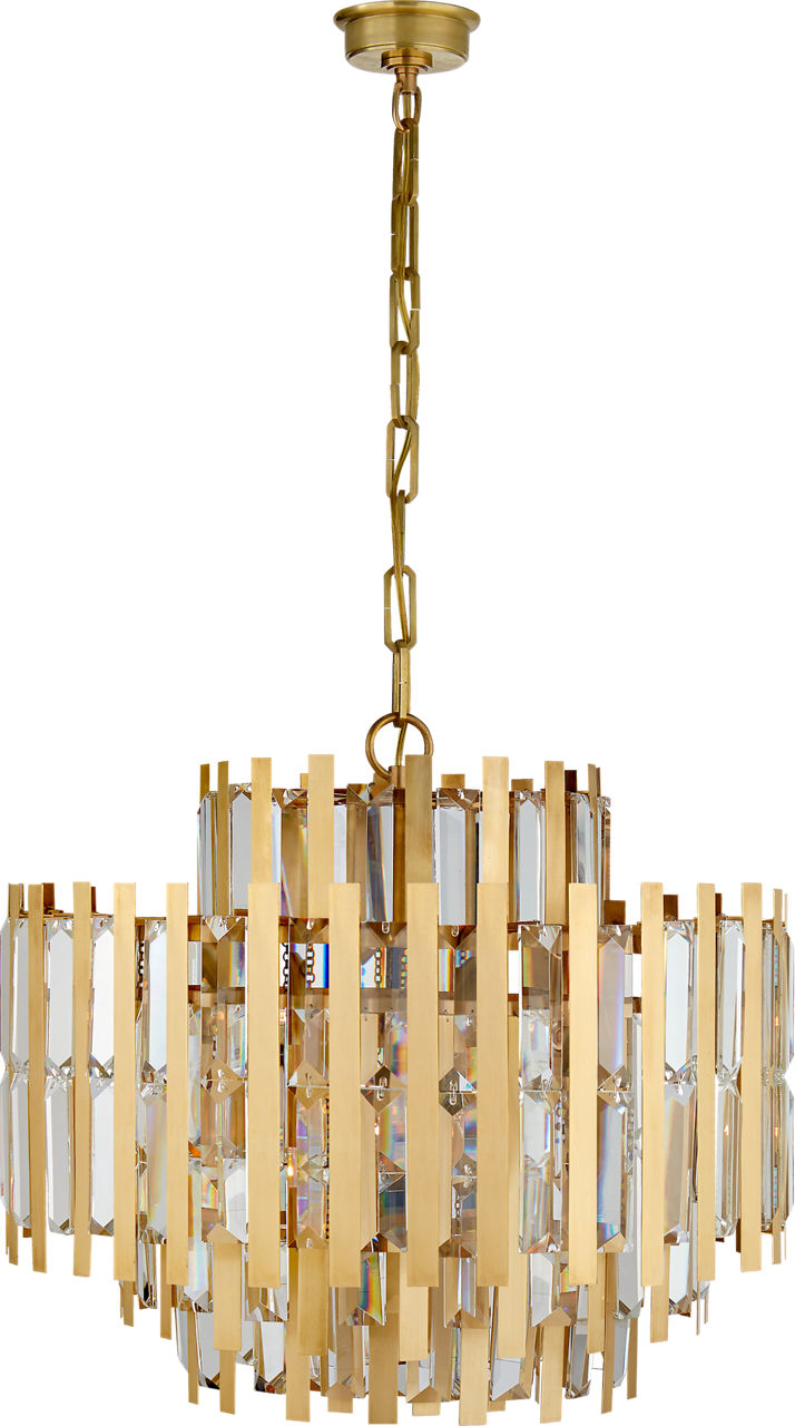 Ambrois Medium Chandelier in Hand-Rubbed Antique Brass with Crystal