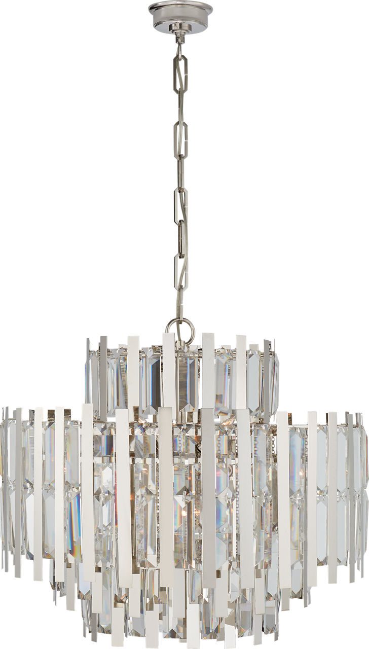 Ambrois Medium Chandelier in Polished Nickel with Crystal