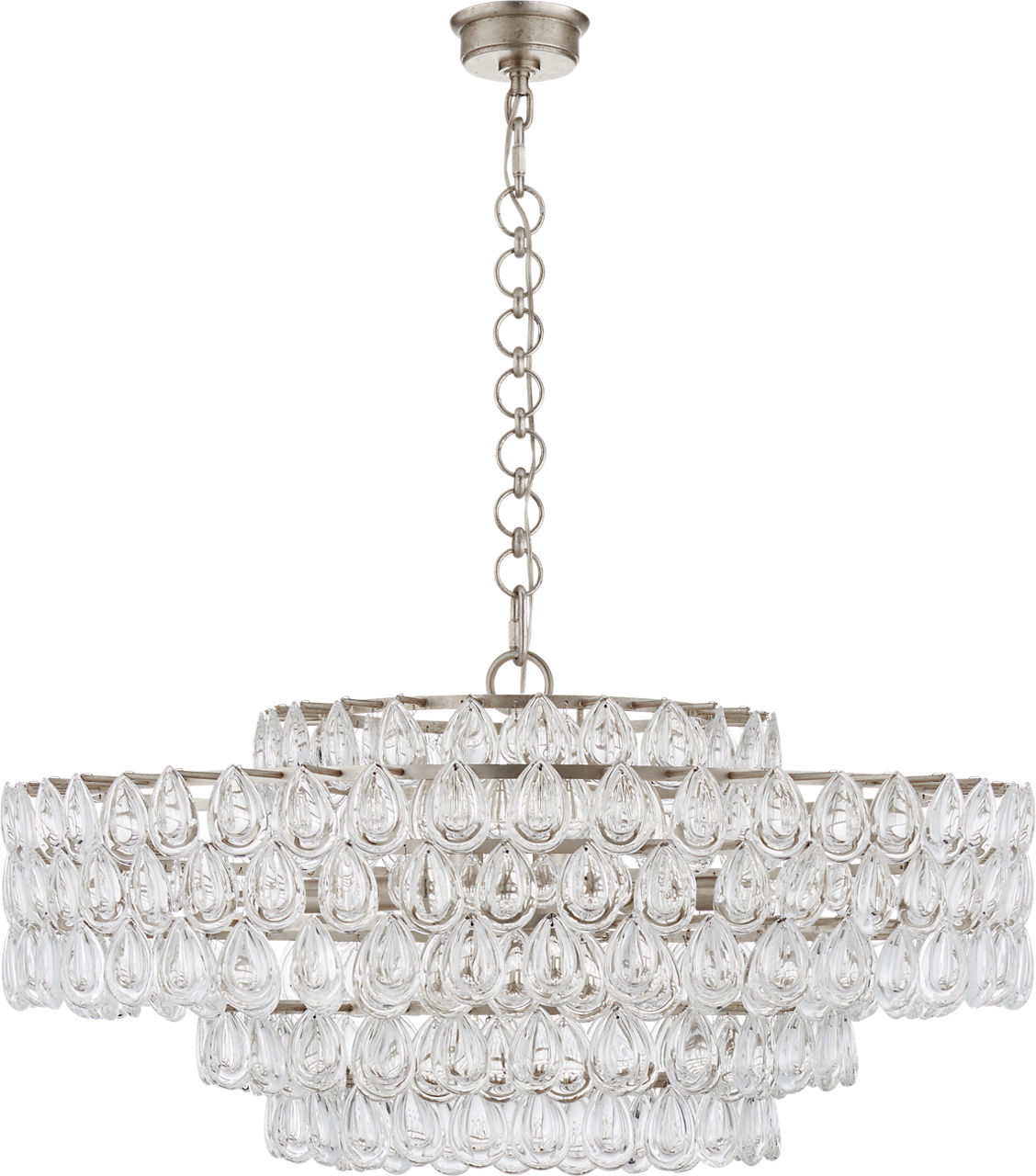 Liscia Large Chandelier in Burnished Silver Leaf with Crystal