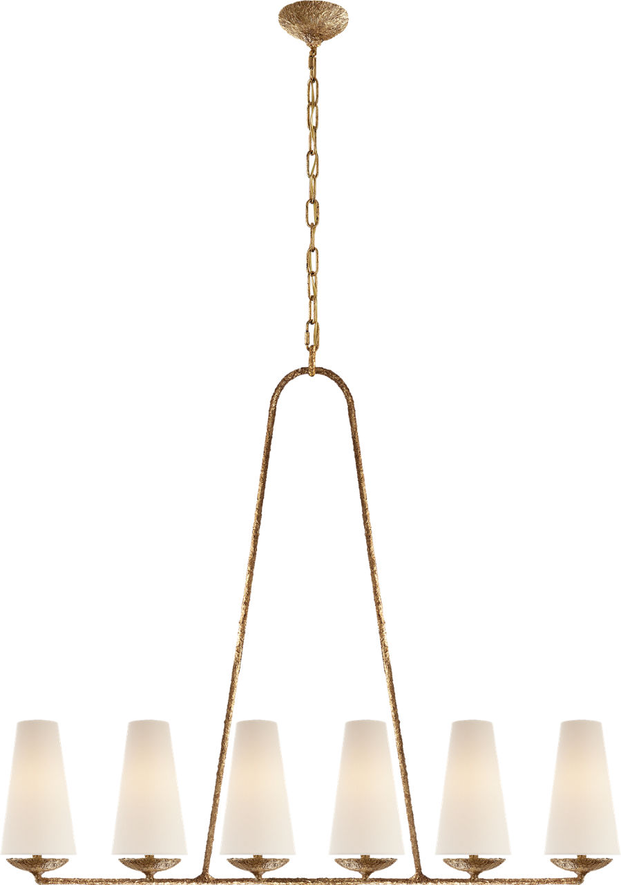 Fontaine Linear Chandelier in Gilded Plaster with Linen Shades
