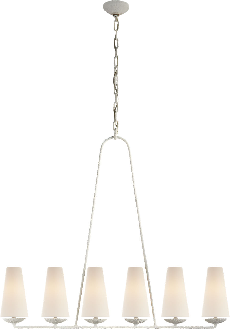 Fontaine Linear Chandelier in Plaster with Linen Shades