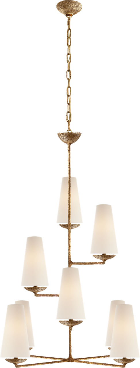 Fontaine Vertical Chandelier in Gilded Plaster with Linen Shades