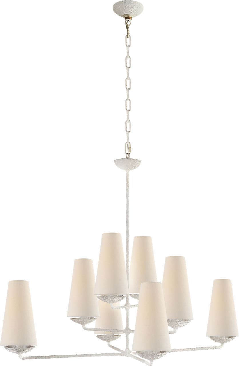 Fontaine Large Offset Chandelier in Plaster White with Linen Shades