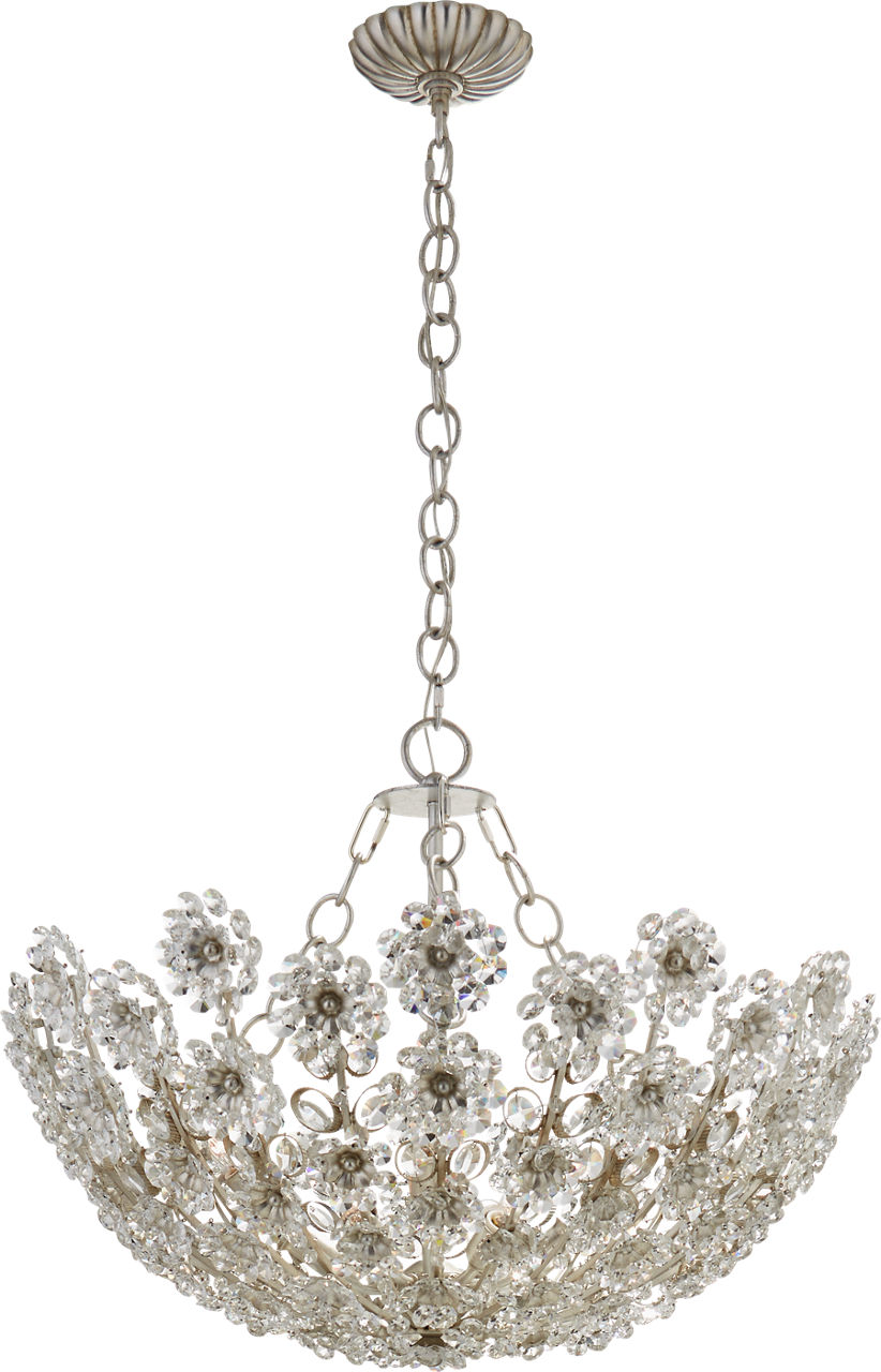 Claret Short Chandelier in Burnished Silver Leaf with Crystal