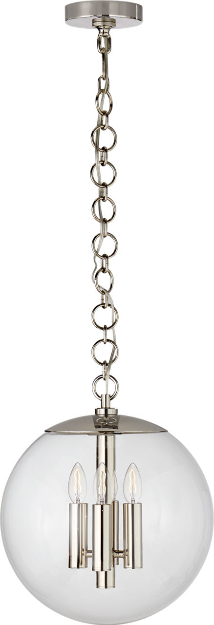 Turenne Medium Globe Pendant in Polished Nickel with Clear Glass