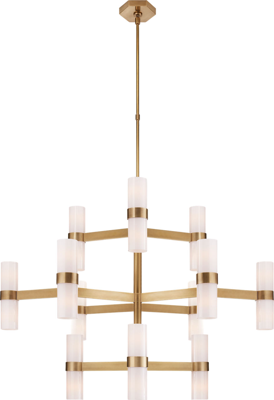 Margita Medium Chandelier in Hand-Rubbed Antique Brass with White Glass