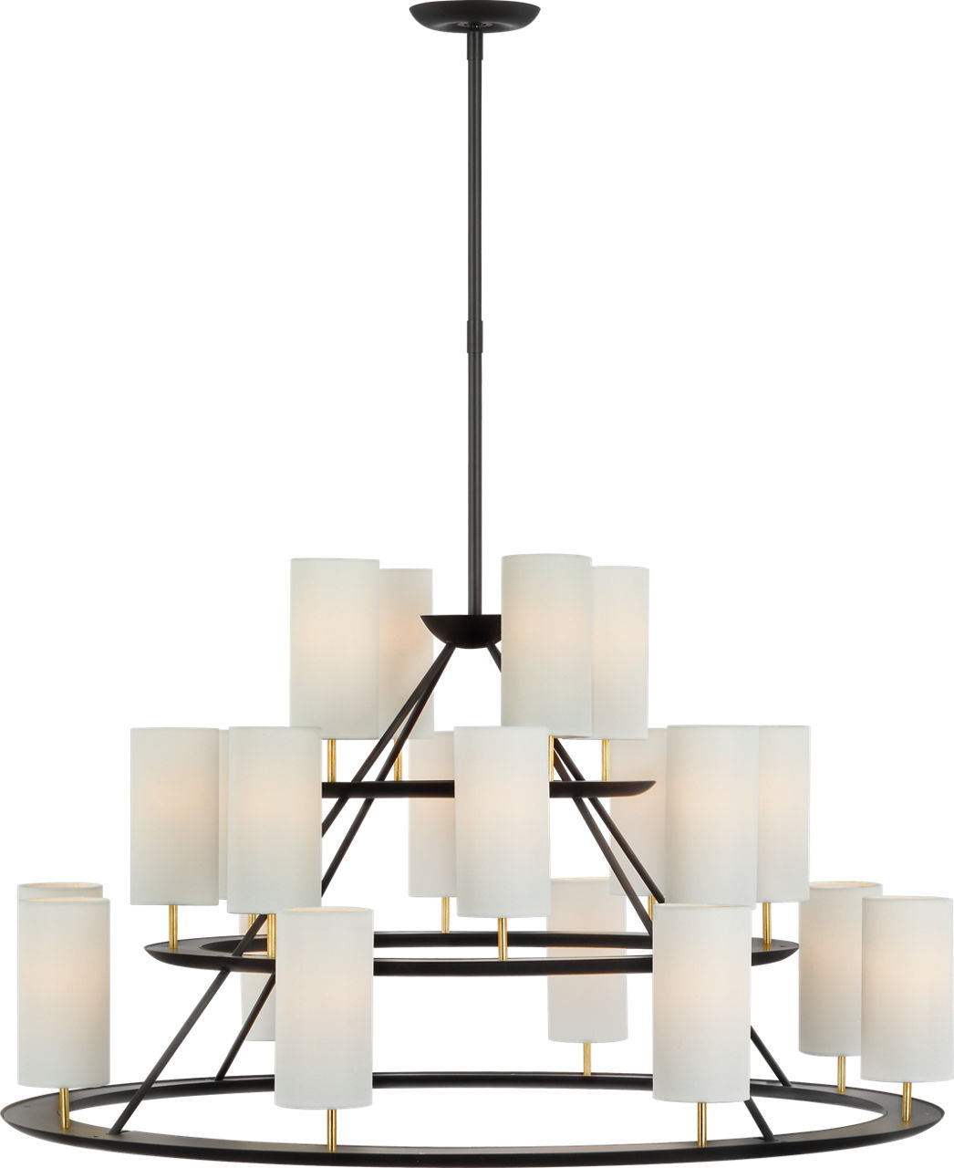 Trevi XL 3-Tier Chandelier in Matte Black and Gild with Linen Shades