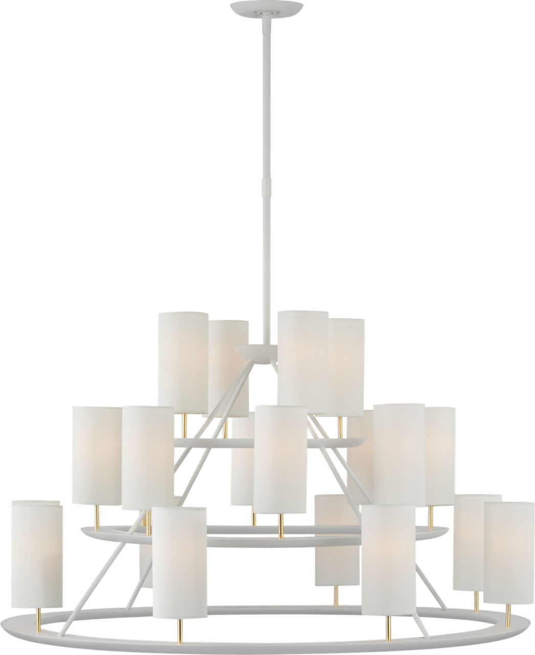 Trevi XL 3-Tier Chandelier in Matte White and Gild with Linen Shades