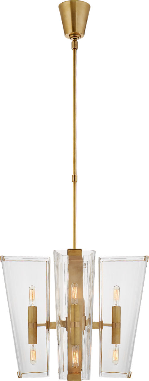 Alpine Small Chandelier in Hand-Rubbed Antique Brass with Clear Glass