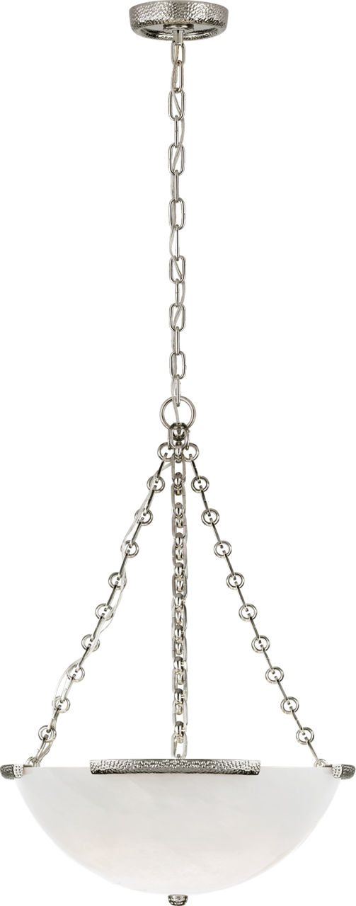 Mezan Medium Chandelier in Polished Nickel with White Strie Glass