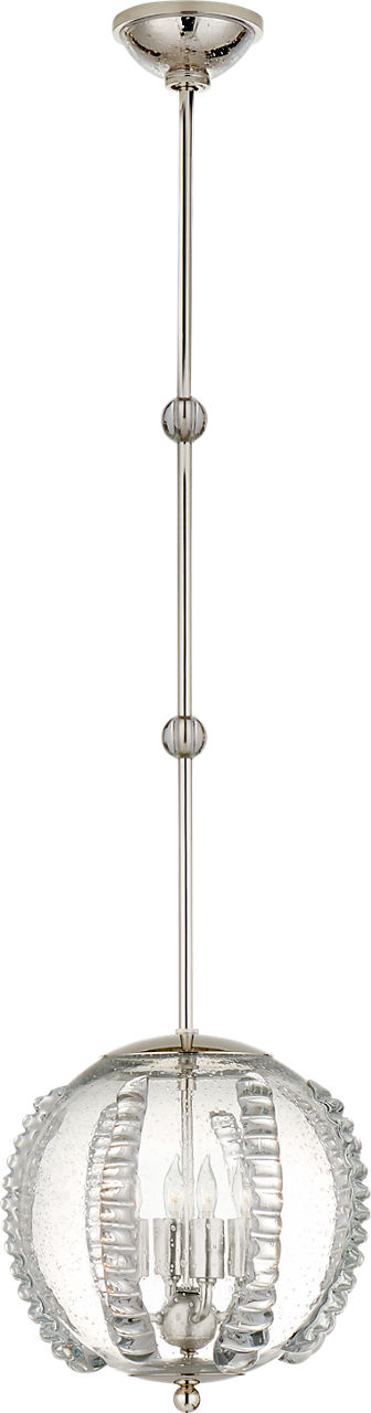 Gisela Medium Globe Pendant in Polished Nickel with Seeded Glass