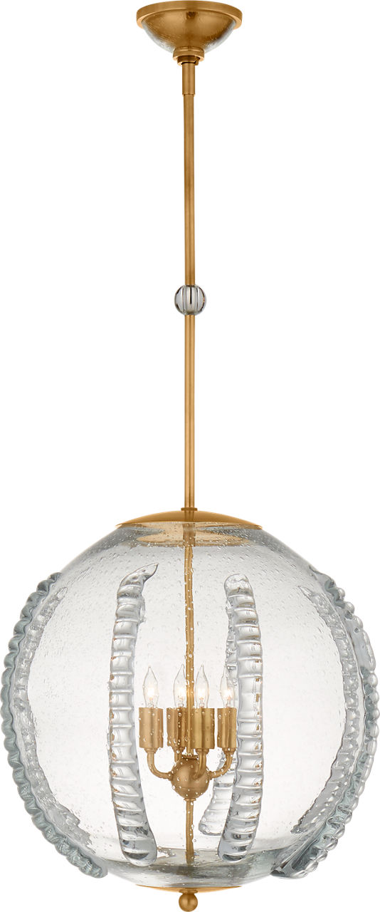 Gisela Large Globe Pendant in Hand-Rubbed Antique Brass with Seeded Glass