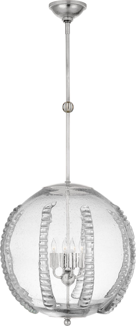 Gisela Large Globe Pendant in Polished Nickel with Seeded Glass
