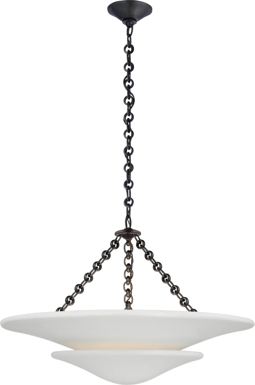 Mollino Medium Tiered Chandelier in Bronze with Plaster White Shade