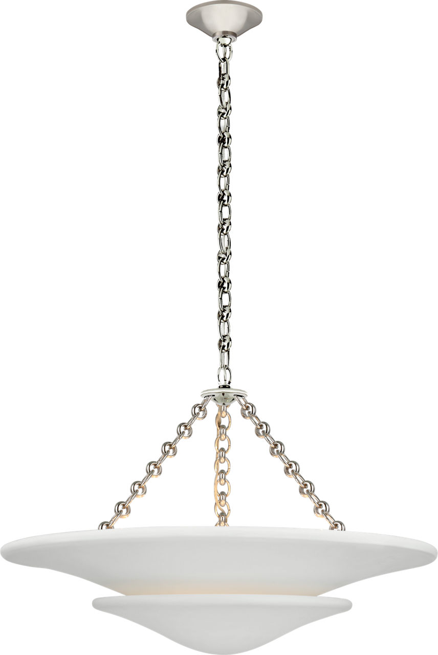 Mollino Medium Tiered Chandelier in Polished Nickel with Plaster White Shade