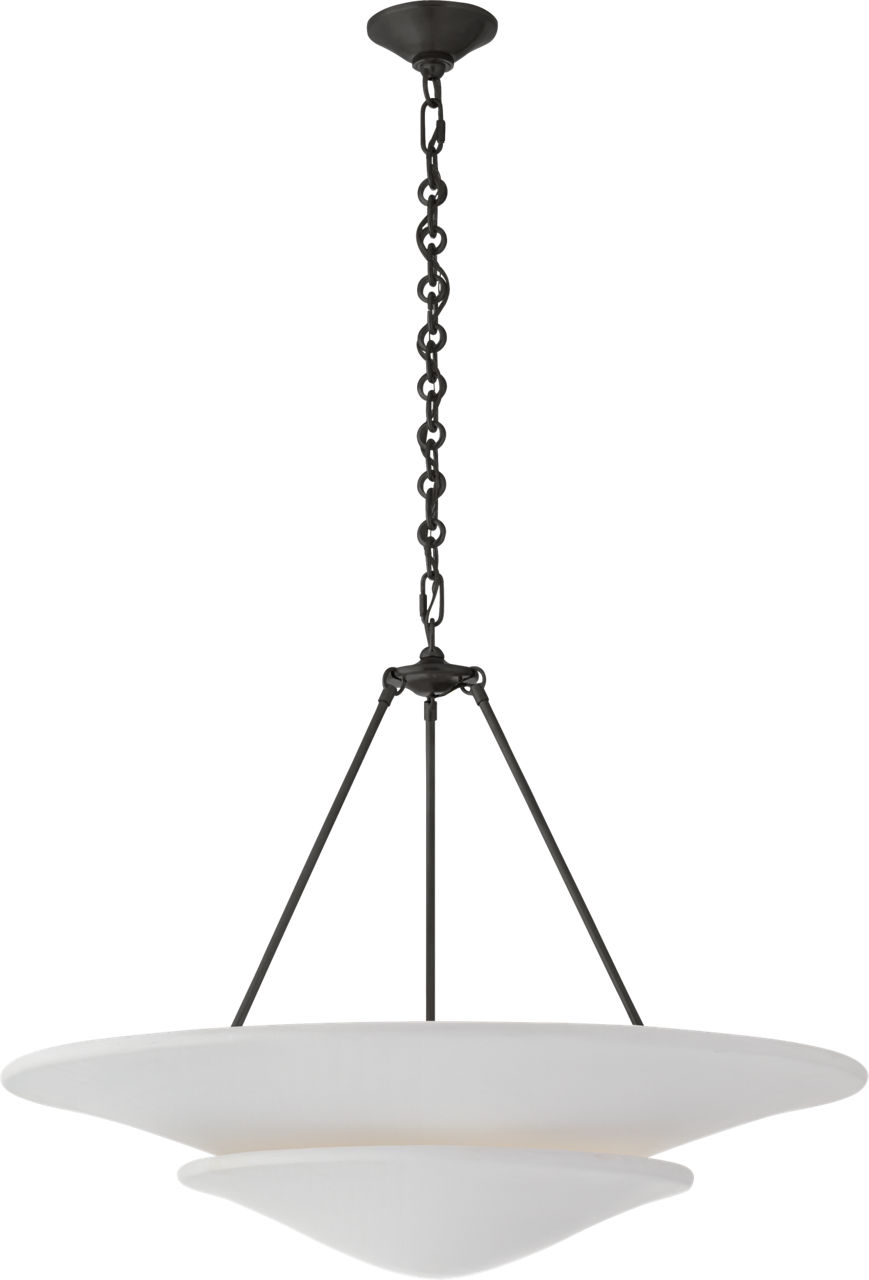 Mollino Large Tiered Chandelier in Bronze with Plaster White Shade