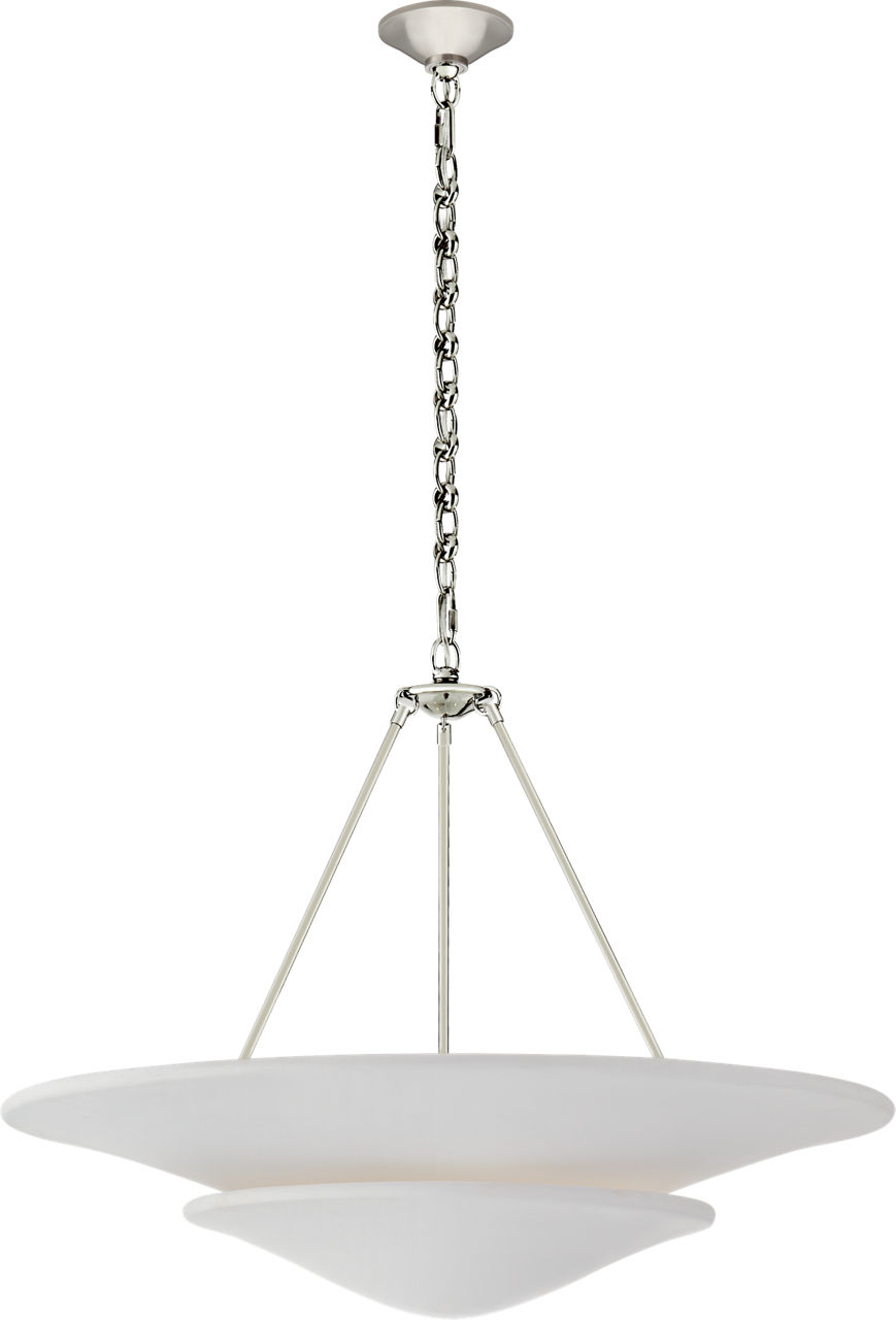 Mollino Large Tiered Chandelier in Polished Nickel with Plaster White Shade