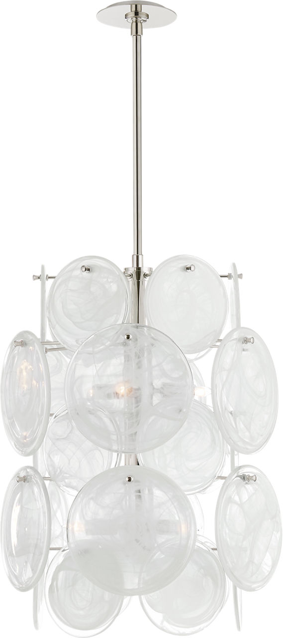 Loire Medium Barrel Chandelier in Polished Nickel with White Strie Glass