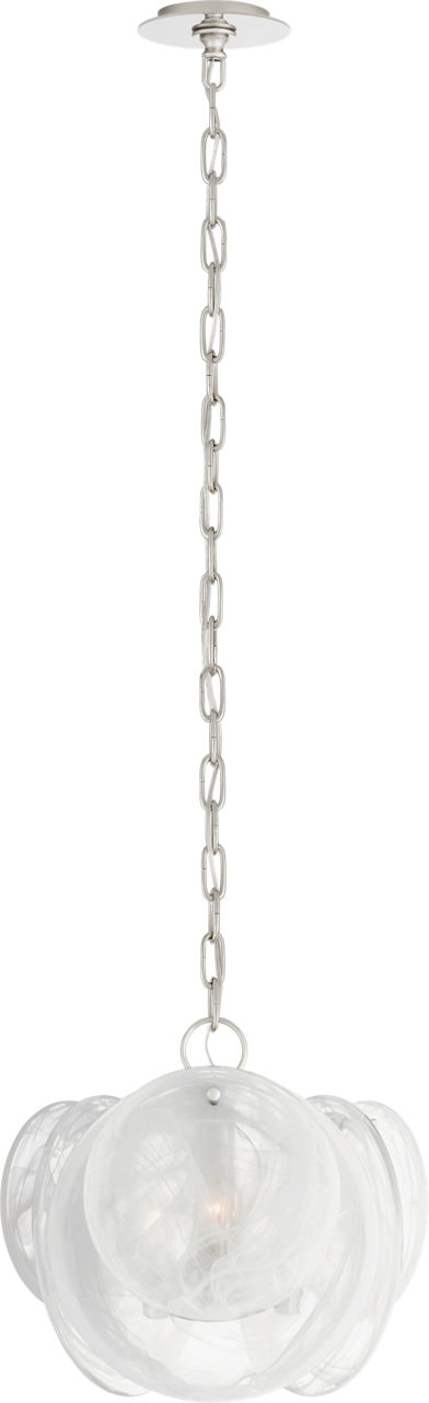 Loire Petite Chandelier in Polished Nickel with White Strie Glass