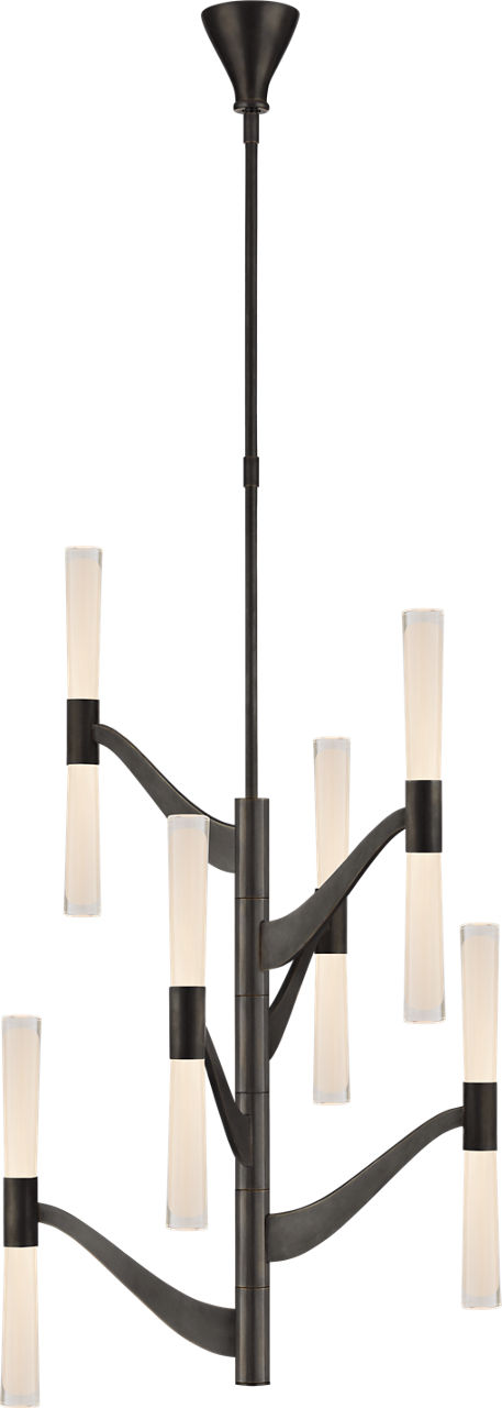 Brenta Medium Tall Chandelier in Bronze with White Glass