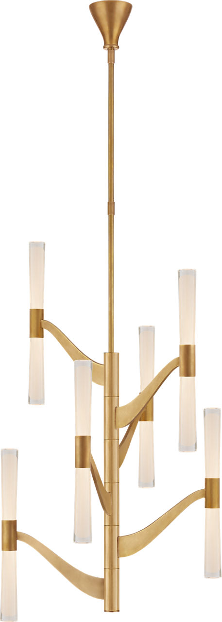 Brenta Medium Tall Chandelier in Hand-Rubbed Antique Brass with White Glass