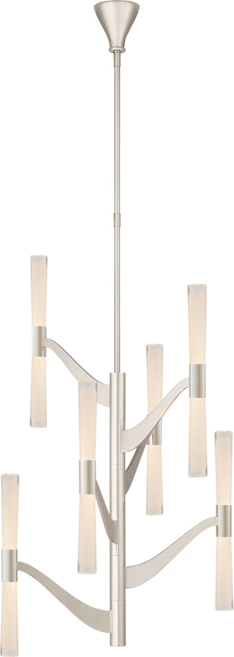Brenta Medium Tall Chandelier in Polished Nickel with White Glass