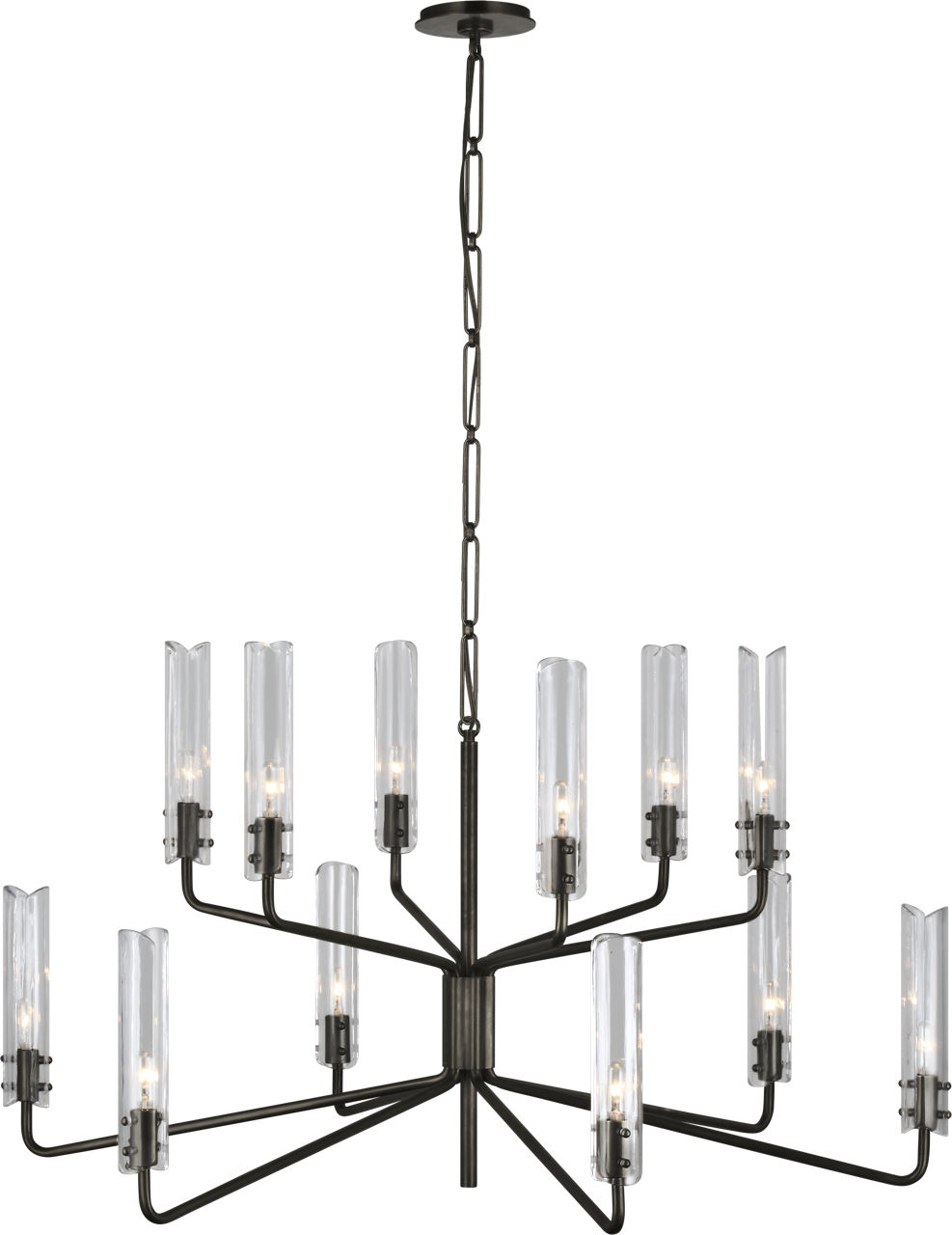 Casoria Large Two-Tier Chandelier in Bronze with Clear Glass
