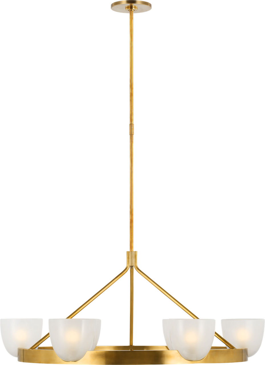 Carola Large Ring Chandelier in Hand-Rubbed Antique Brass with Frosted Glass