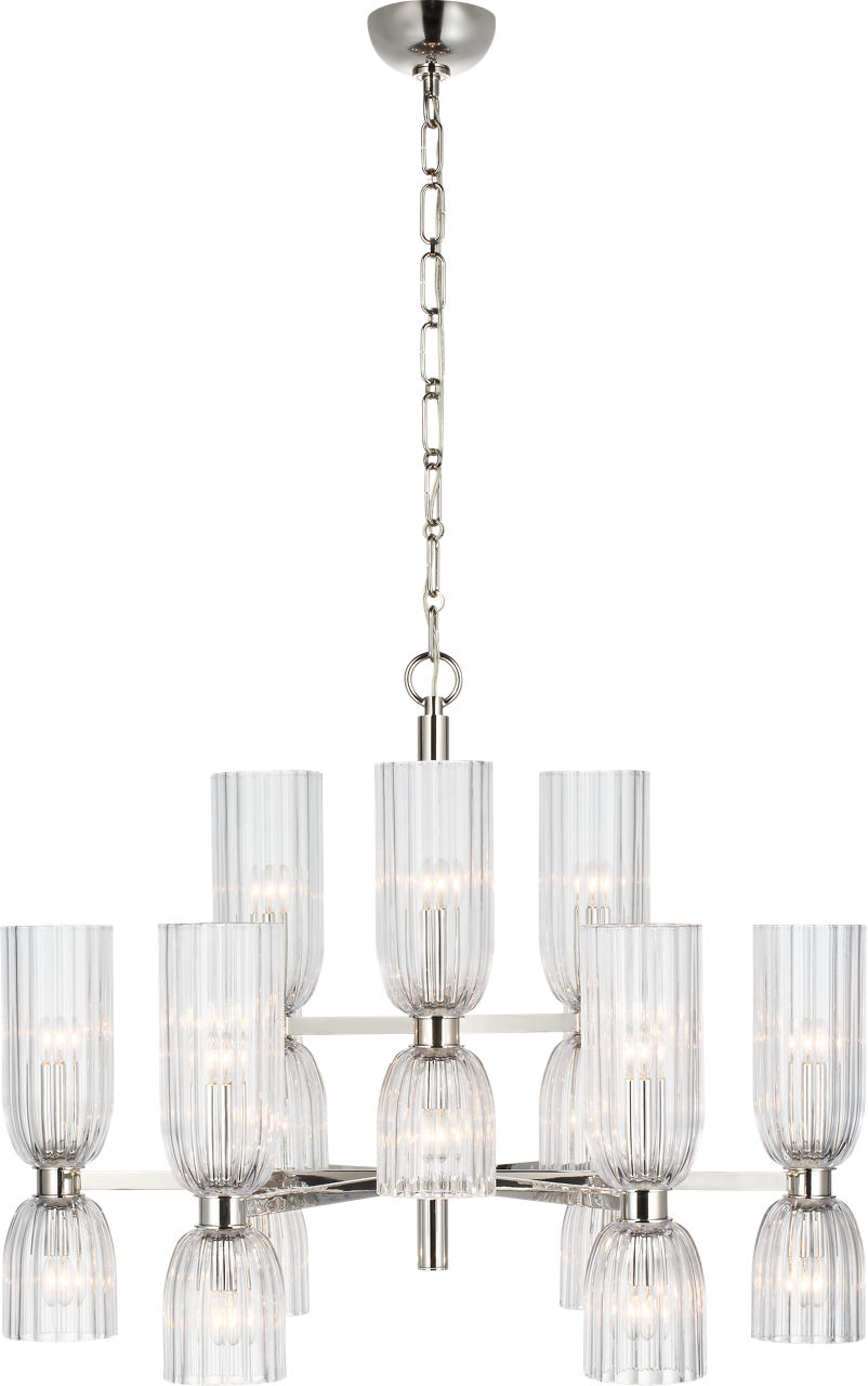 Asalea Medium Two-Tier Chandelier in Polished Nickel with Clear Glass